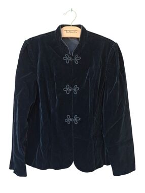 Vintage Cos Cob Black Crushed Velvet Jacket Frog Closure Blazer Dark Academia